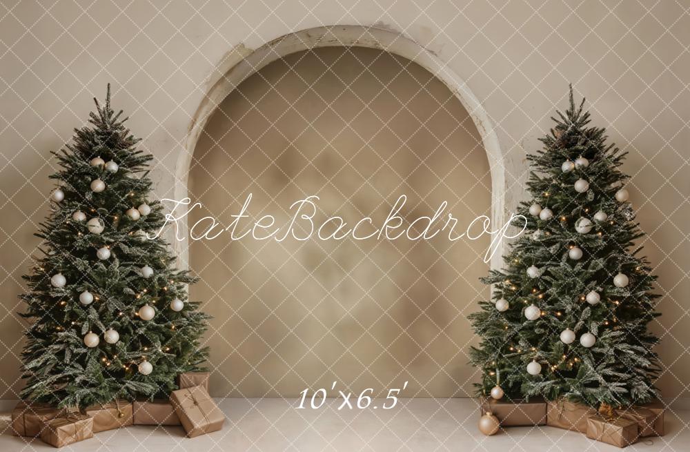 Kate Christmas Arched Wall Trees Beige Printed Backdrop Designed by Emetselch