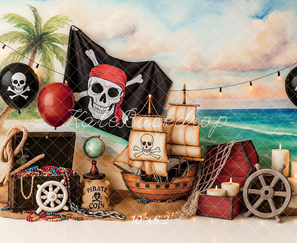 Kate Cake Smash Pirate Adventure Beach Sailboat Backdrop Designed by Ashley Paul