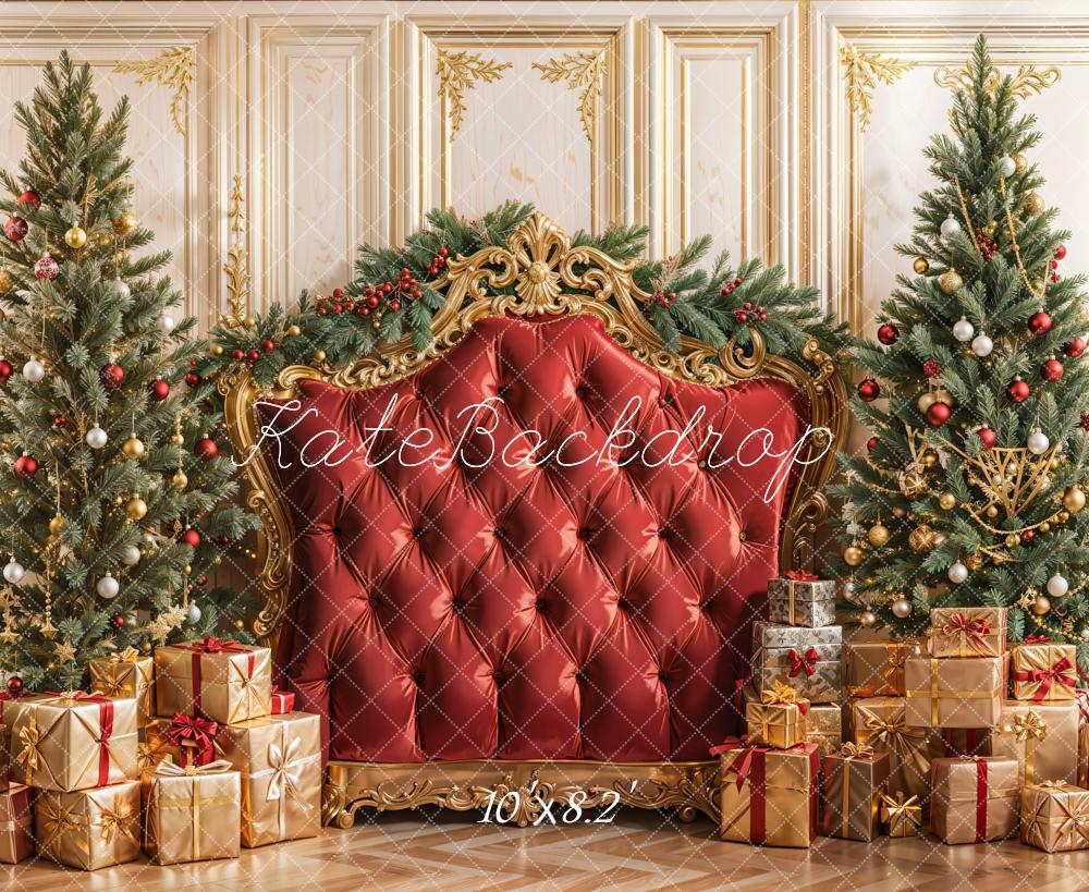 Kate Christmas Tree Red Headboard Upholstered Gifts Backdrop Designed by Emetselch