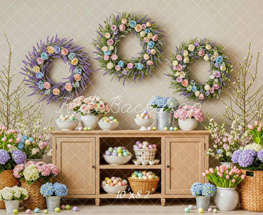 Kate Easter Flower Arch Wreaths Pastel Eggs Cabinet Backdrop Designed by Patty Roberts