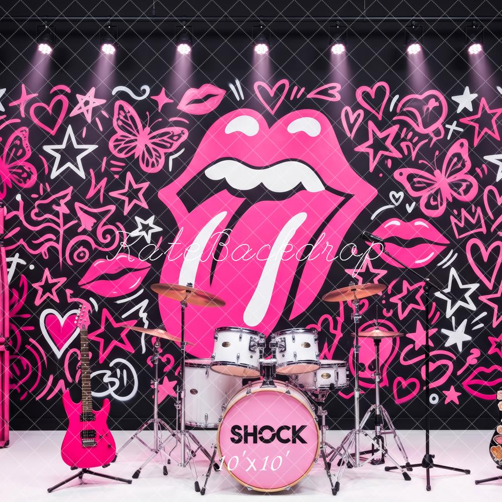 Kate Rock Pink Graffiti Lips Stars Hearts Butterflies Printed Backdrop Printed Backdrop Designed by Patty Roberts