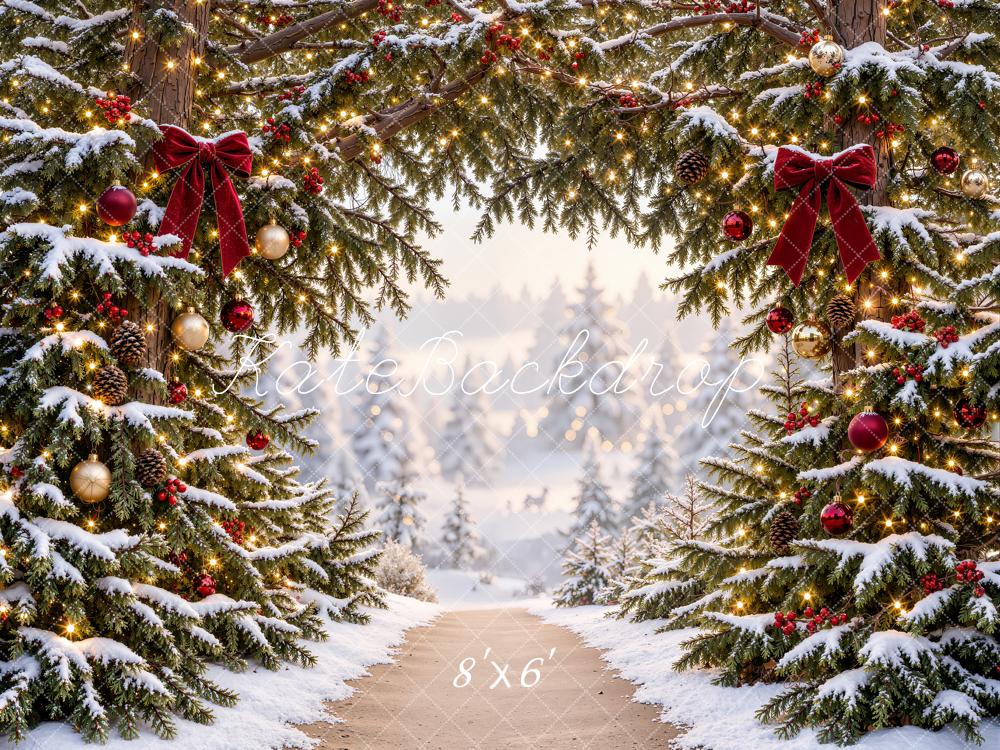 Kate Christmas Trees Snowy Pine Arch Forest Path Printed Backdrop Designed by Emetselch