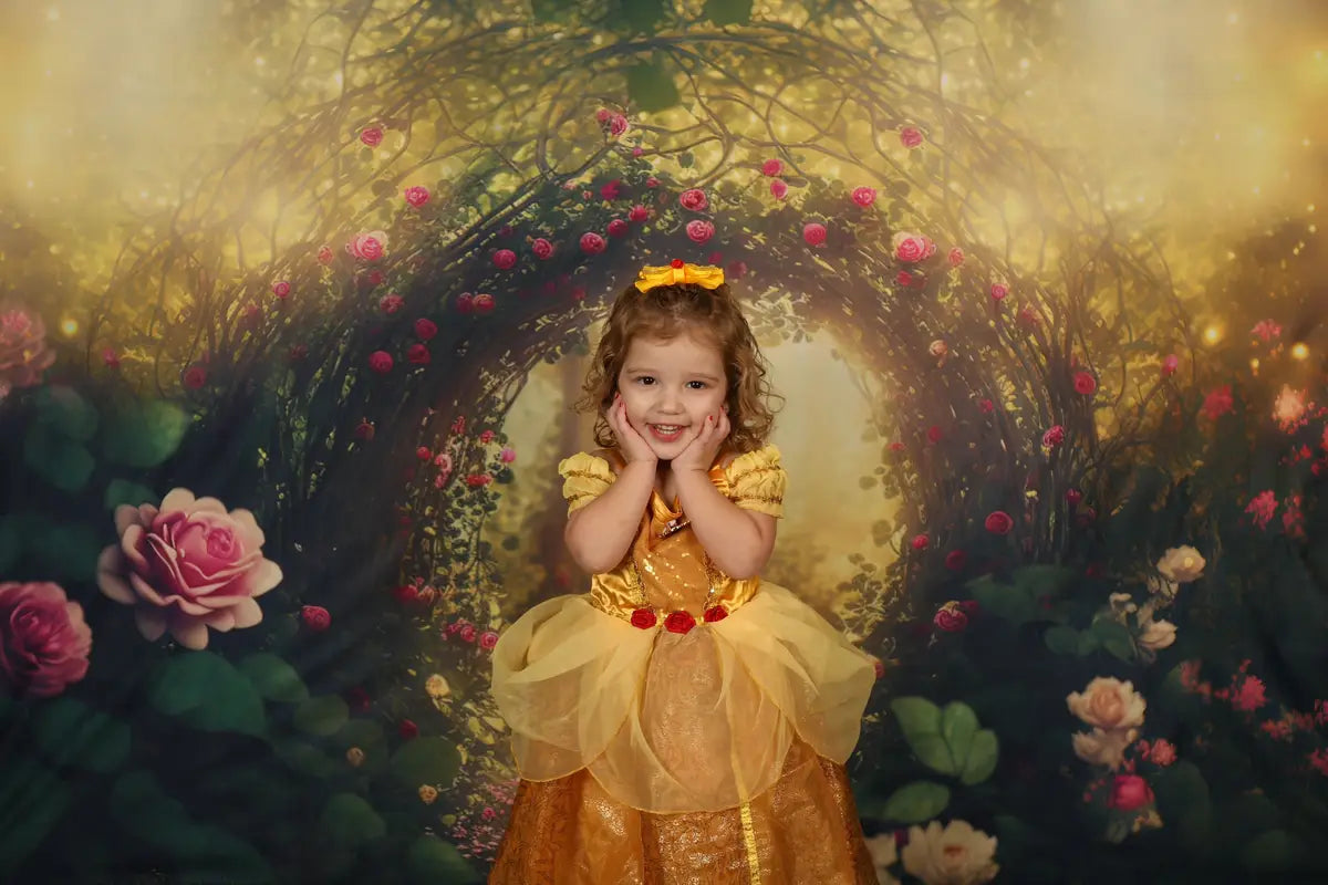 Kate Painterly Fine Art Enchanted Forest with Roses Backdrop Designed by Mini MakeBelieve