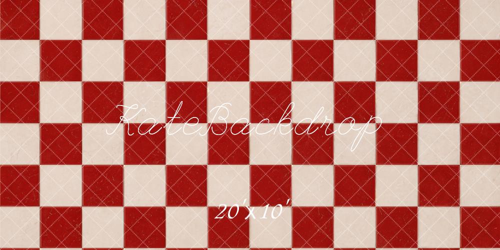 Kate Red White Checkerboard Floor Printed Backdrop Designed by Emetselch