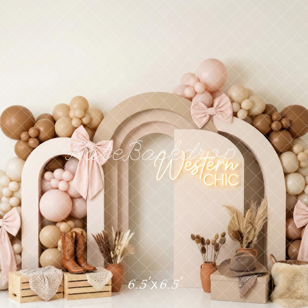 Kate Birthday Western Chic Balloon Arch Crates Boots Cowboy Hat Printed Backdrop Designed by Patty Roberts