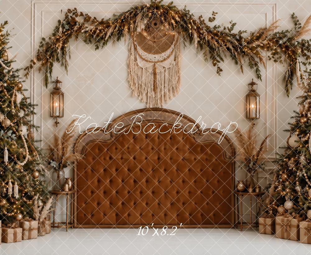 Kate Christmas Trees Boho Headboard Dreamcatcher Garland Printed Backdrop Designed by Ashley Paul