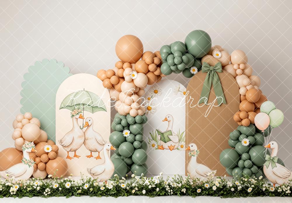 Kate Cake Smash Goose Balloon Arch Daisy Flowers Backdrop Designed by Patty Roberts