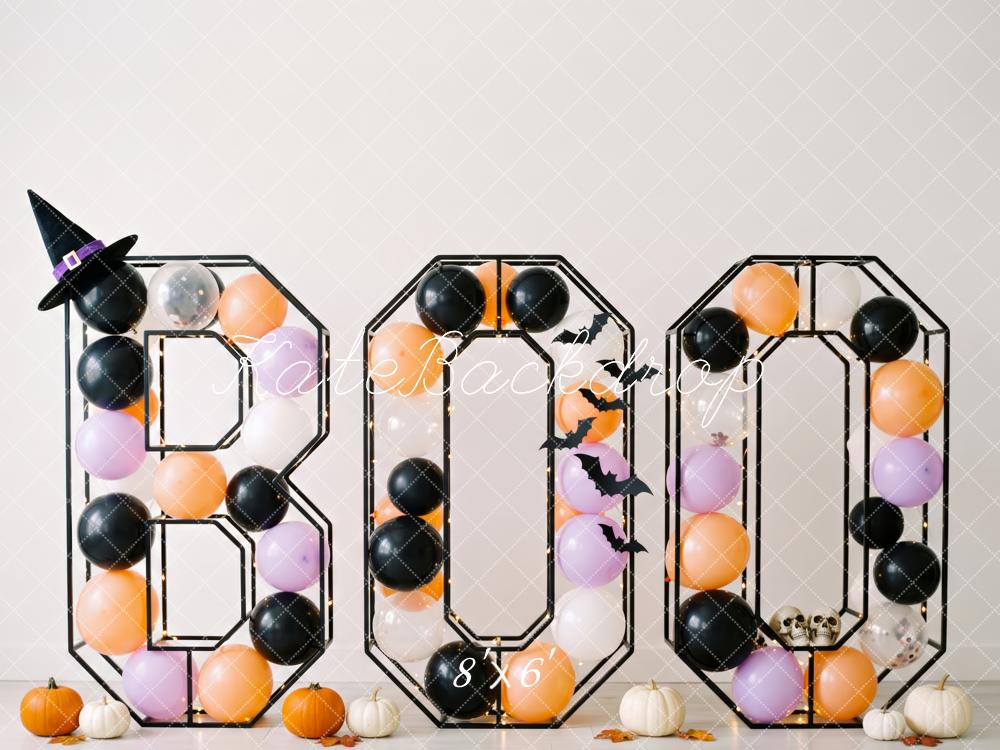 Kate Halloween BOO Letters Balloons Witch Hat Pumpkins Printed Backdrop Designed by Patty Roberts