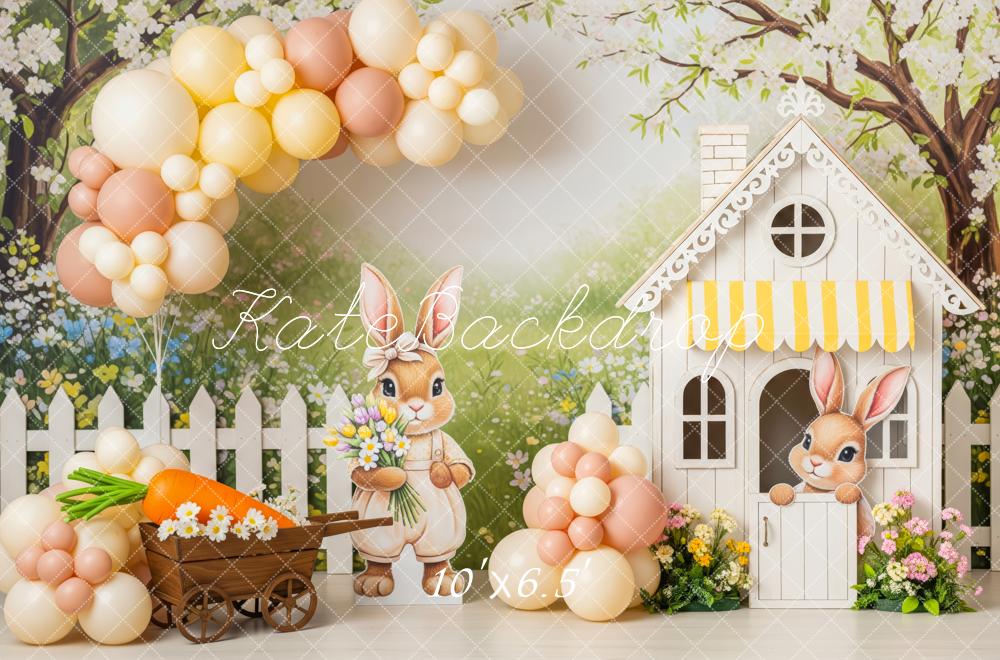 Kate Easter Bunny Balloon Arch Flower Cart House Printed Backdrop Designed by Patty Roberts