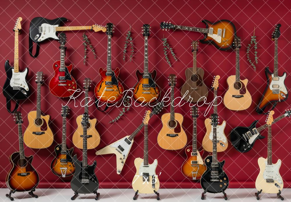 Kate Electric and Acoustic Guitars Red Wall Backdrop Designed by Patty Roberts