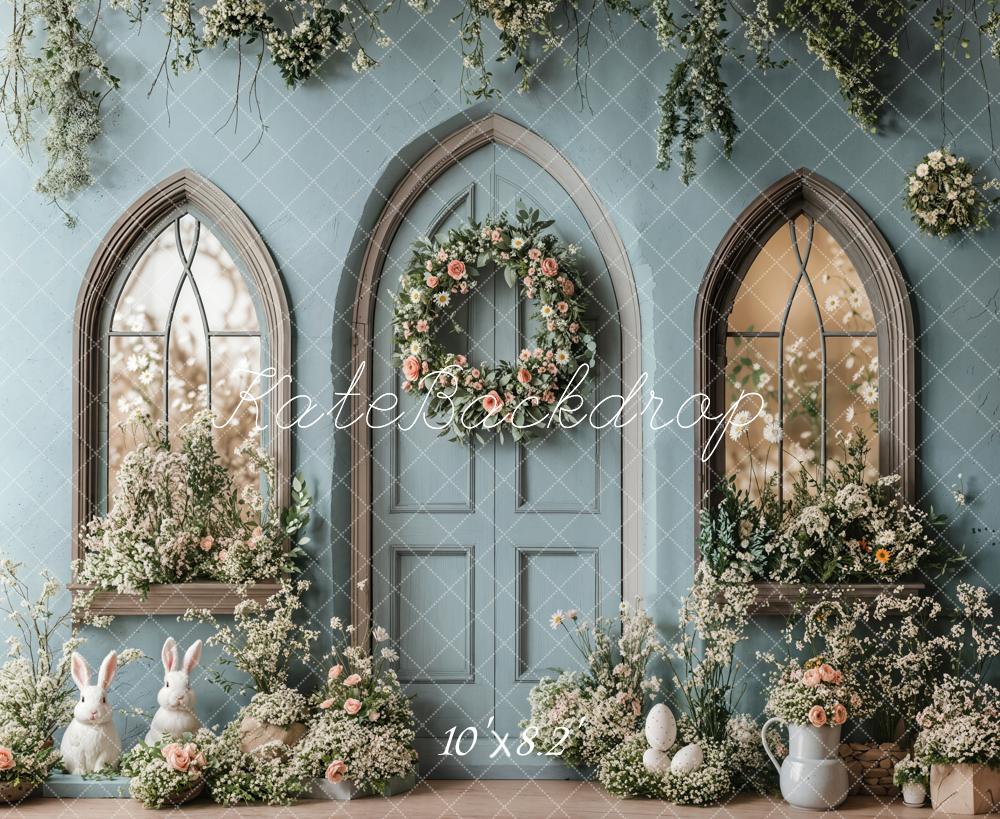 Kate Easter Bunny Floral Blue Door Backdrop Designed by Emetselch