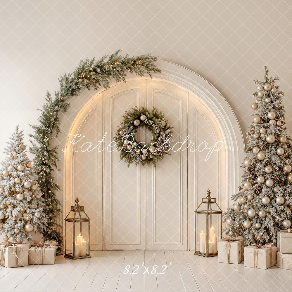 Kate Christmas White Arch Christmas Trees Wreath Printed Backdrop Designed by Emetselch