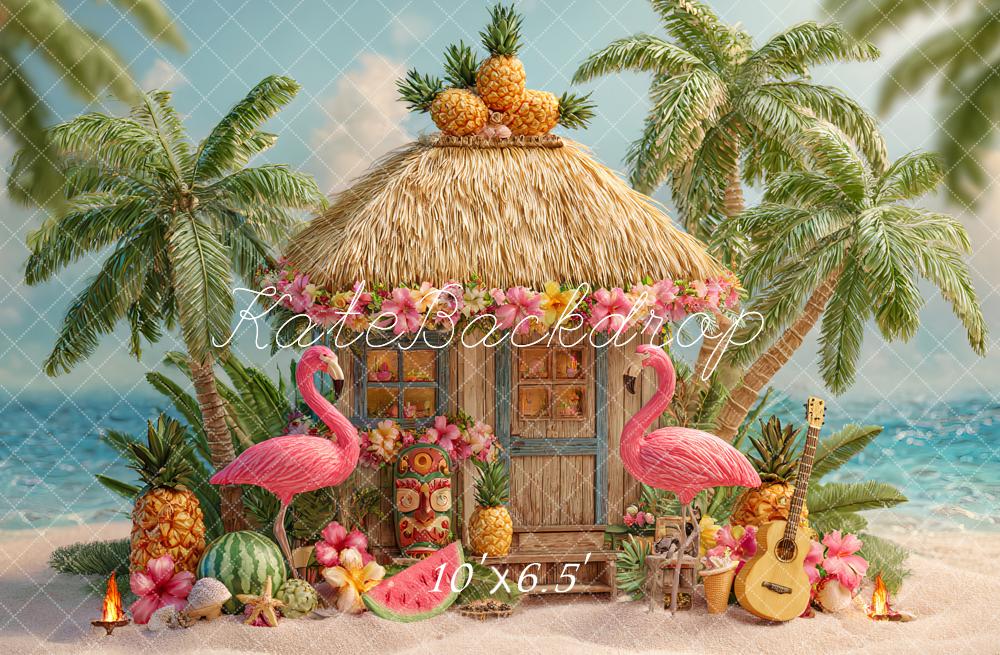 Kate Summer Tropical Flamingo Beach Hut Backdrop Designed by Ashley Paul