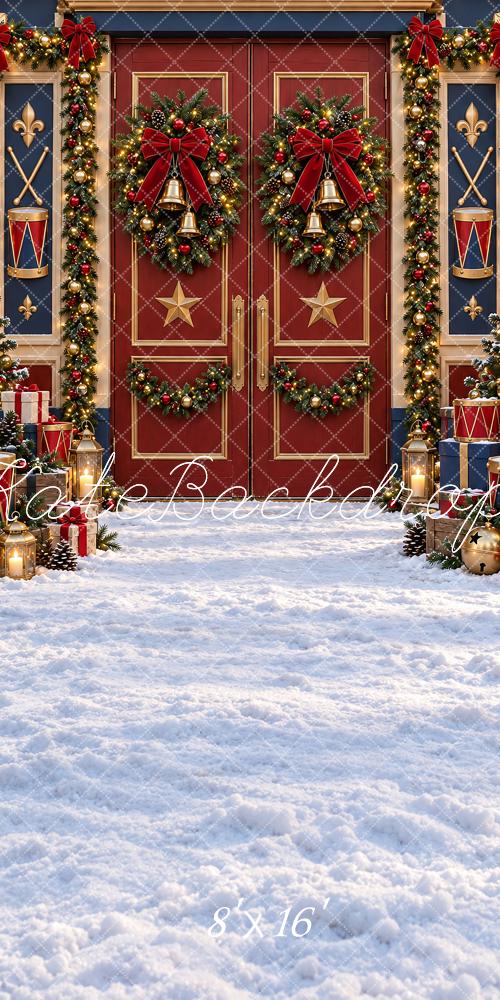 Kate Sweep Christmas Red Nutcracker Door Wreaths Snow Printed Backdrop Designed by Vertigo Productions