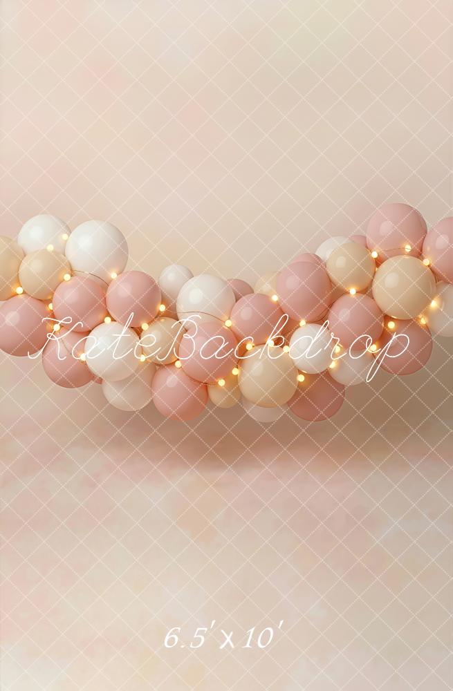 Kate Cake Smash Pink Balloon Garland String Lights Printed Backdrop Designed by Emetselch