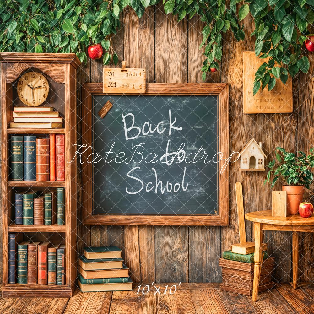 Back to School Blackboard Vintage Wooden Bookshelf Backdrop Designed by Emetselch