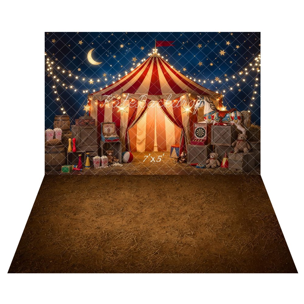 Kate Circus Tent Starry Night Carousel Backdrop+Abstract Brown Dirt Ground Texture Floor Backdrop
