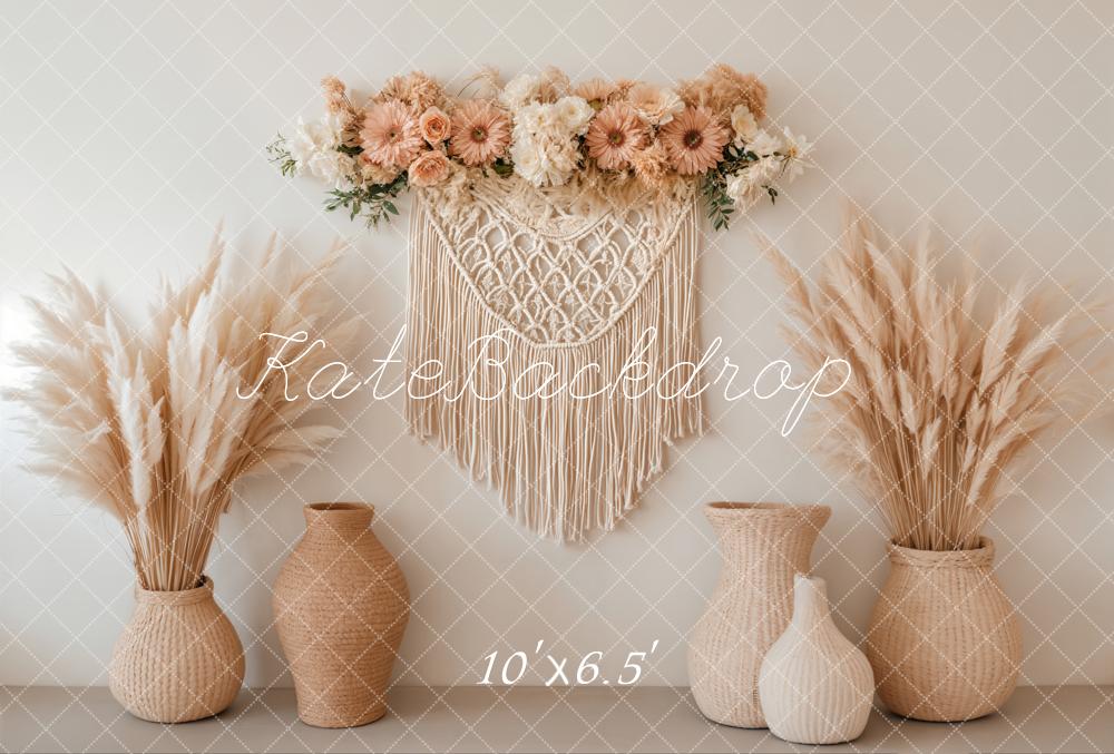 Kate Boho Floral Macrame Pampas Grass Backdrop Designed by Emetselch