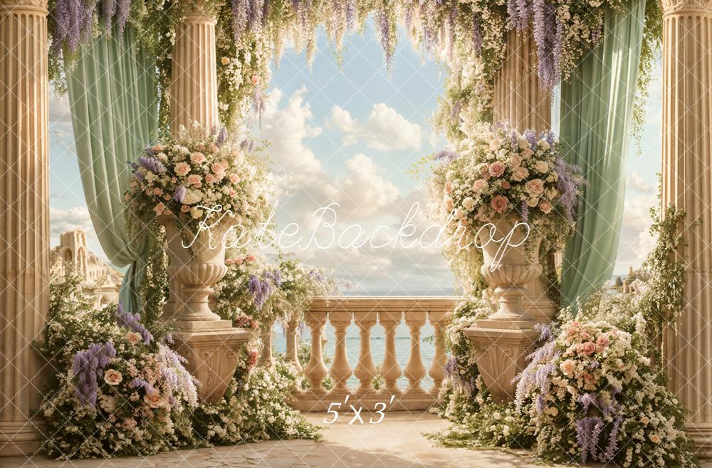 Kate Spring Floral Arch Balcony Columns Backdrop Designed by Emetselch
