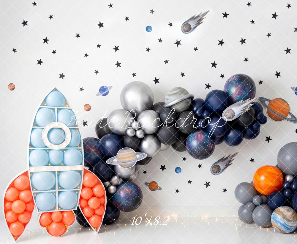 Kate Cake Smash Space Rocket Planets Stars Printed Backdrop Designed by Patty Roberts