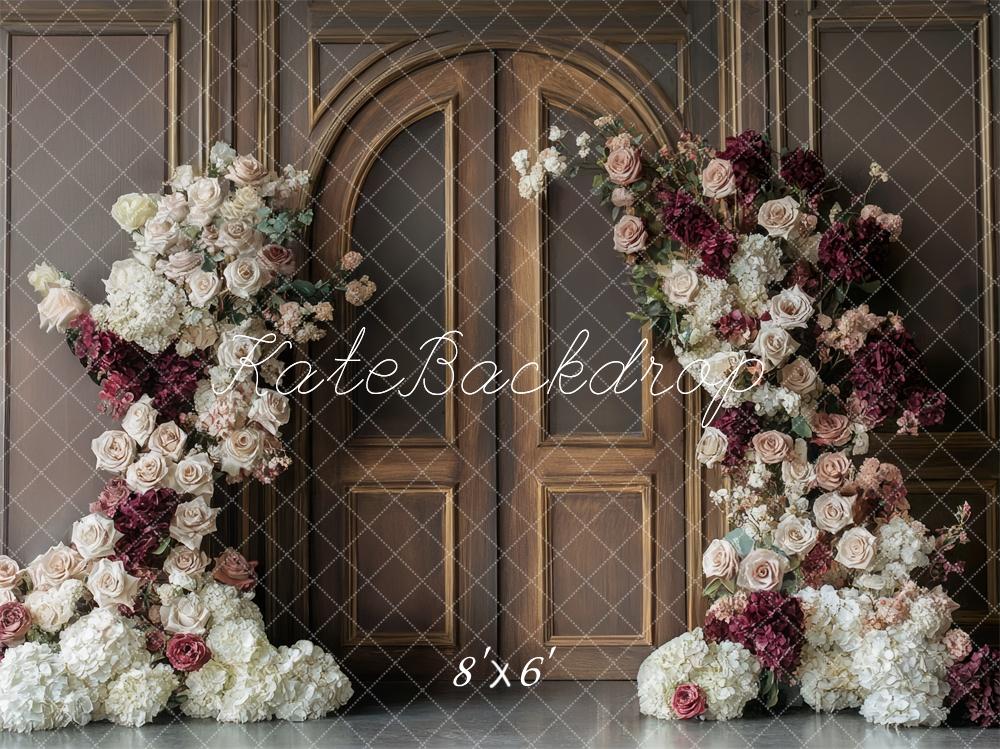 Kate Floral Arch Vintage Wood Door Backdrop Designed by Mini MakeBelieve