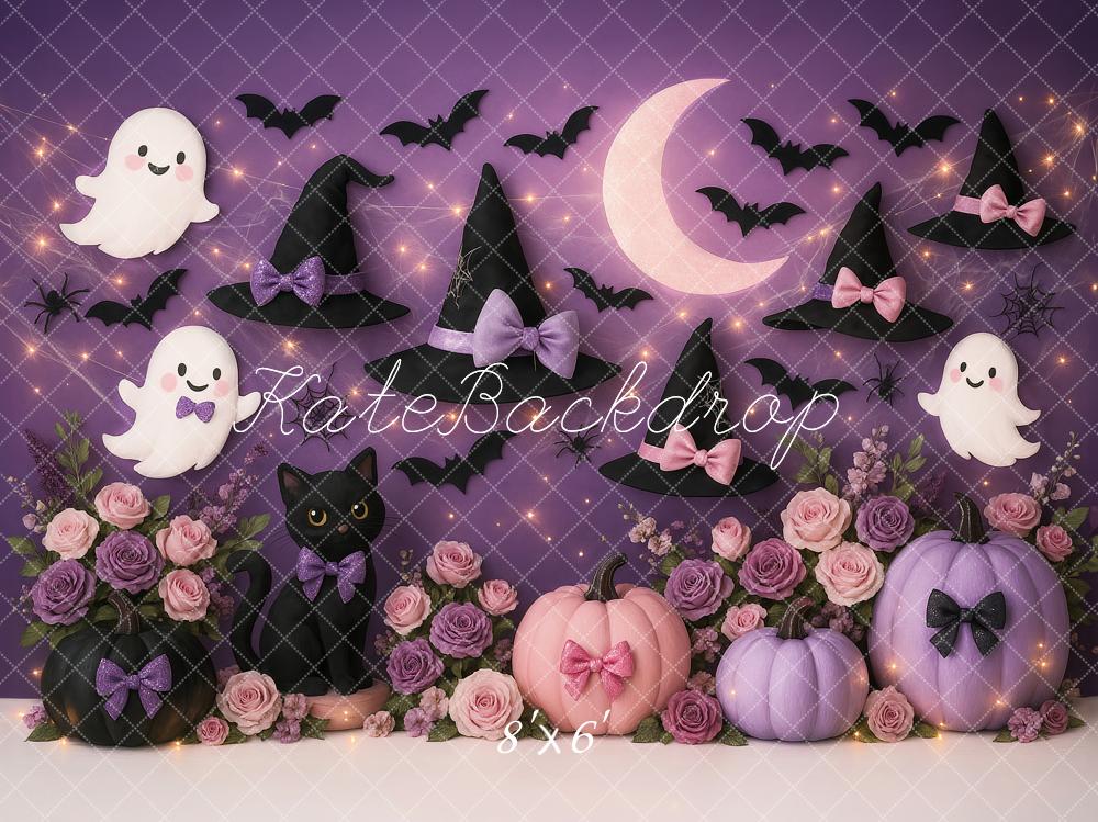 Kate Halloween Witch Purple Ghosts Pumpkins Backdrop Designed by Ashley Paul