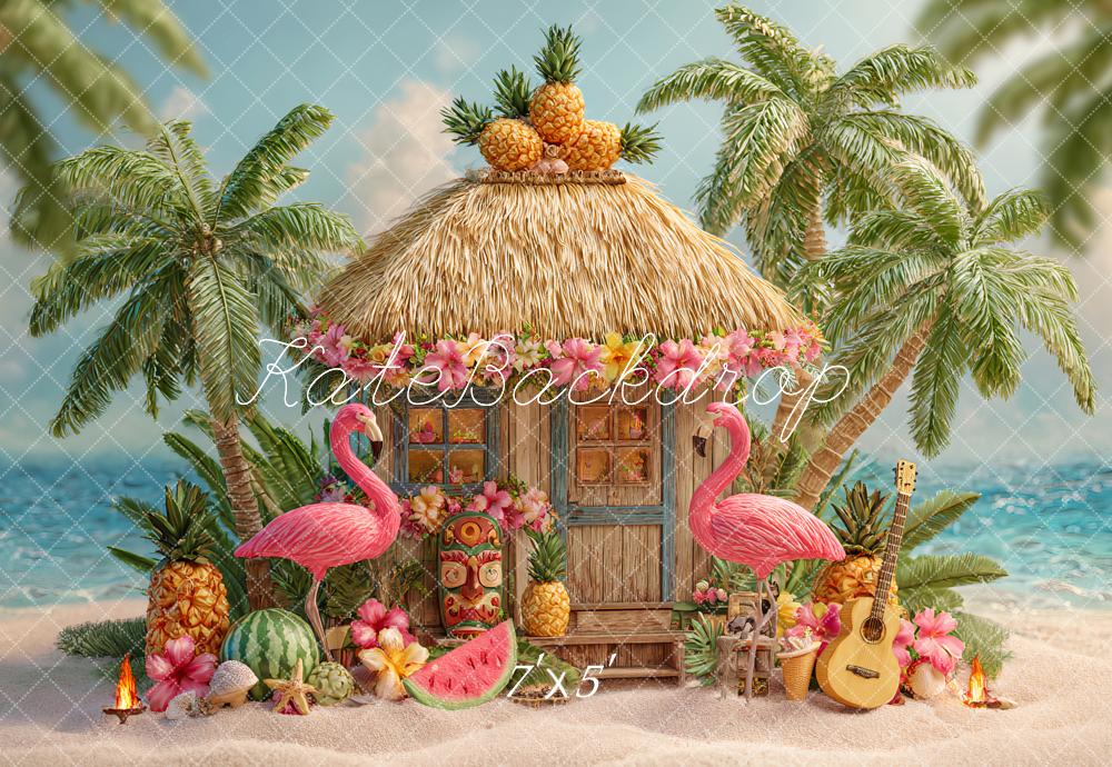 Kate Summer Tropical Flamingo Beach Hut Backdrop Designed by Ashley Paul