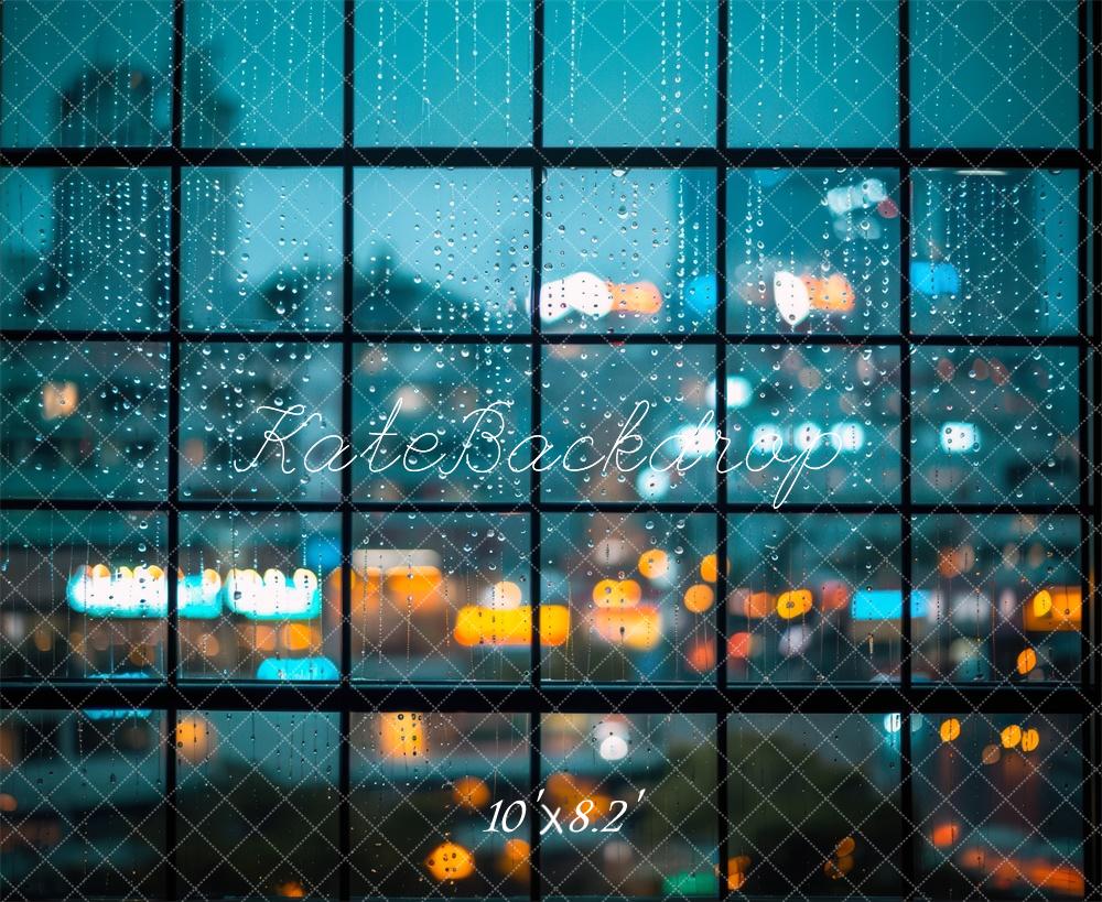 Kate Rainy Window Modern City Lights Printed Backdrop Designed by Mini MakeBelieve