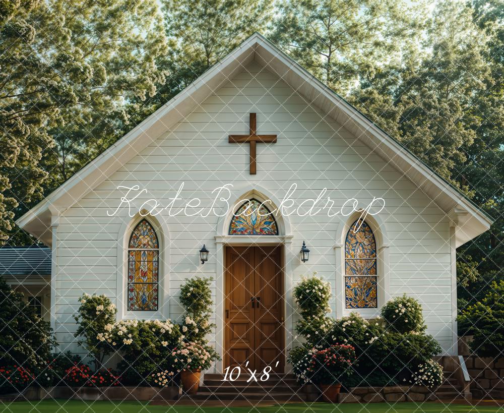 Kate Church Exterior Garden House Printed Backdrop Designed by Emetselch
