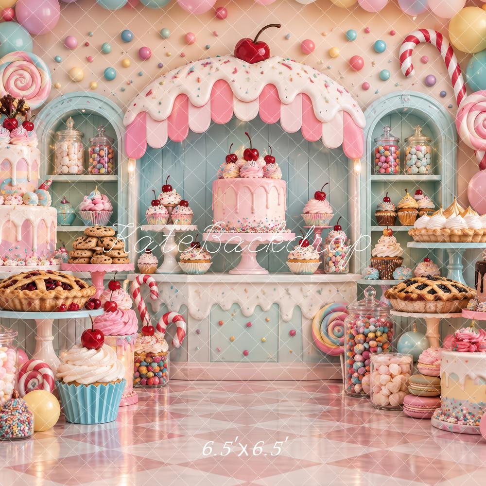 Kate Cake Smash Pink Candy Dessert Bakery Printed Backdrop Designed by Laura Bybee