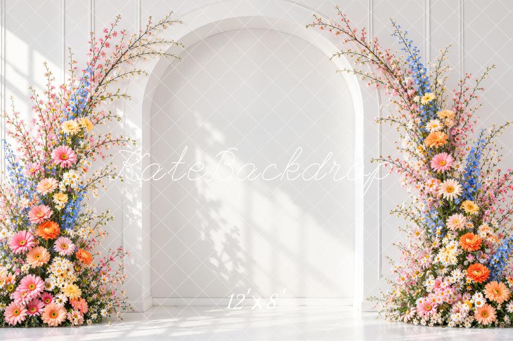 Kate Spring Flower Arch White Wall Sunlight Printed Backdrop Designed by Emetselch