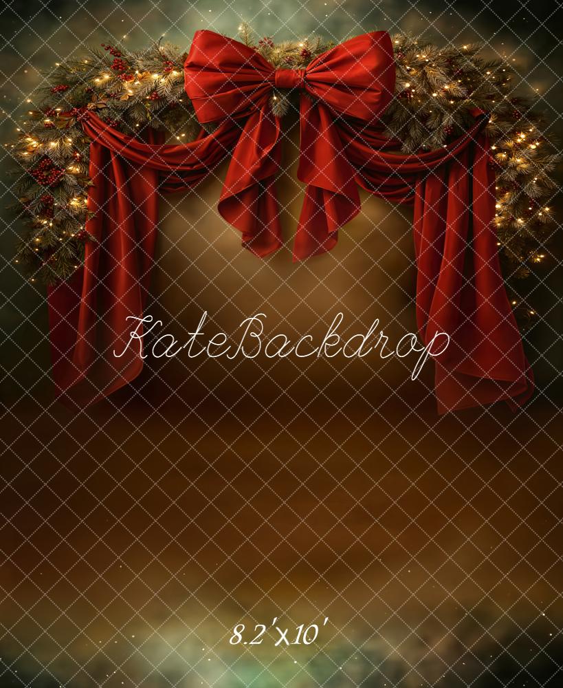 Kate Christmas Red Bow Drapes Garland Lights Backdrop Designed by Emetselch