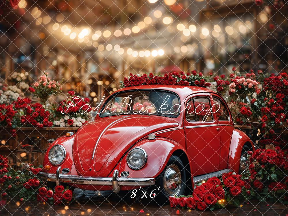 Kate Valentine's Day Vintage Red Roses Car Backdrop Designed by Emetselch