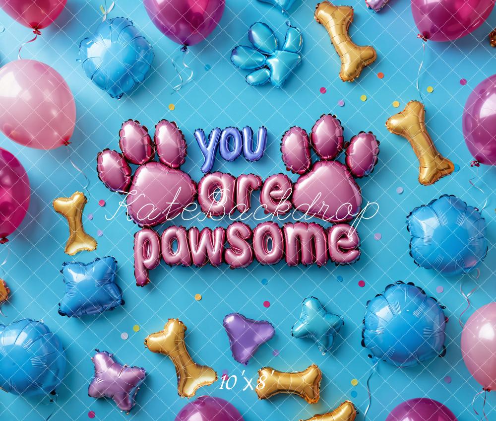 Kate Pet Pawsome Balloon Paw Blue Backdrop Designed by Emetselch