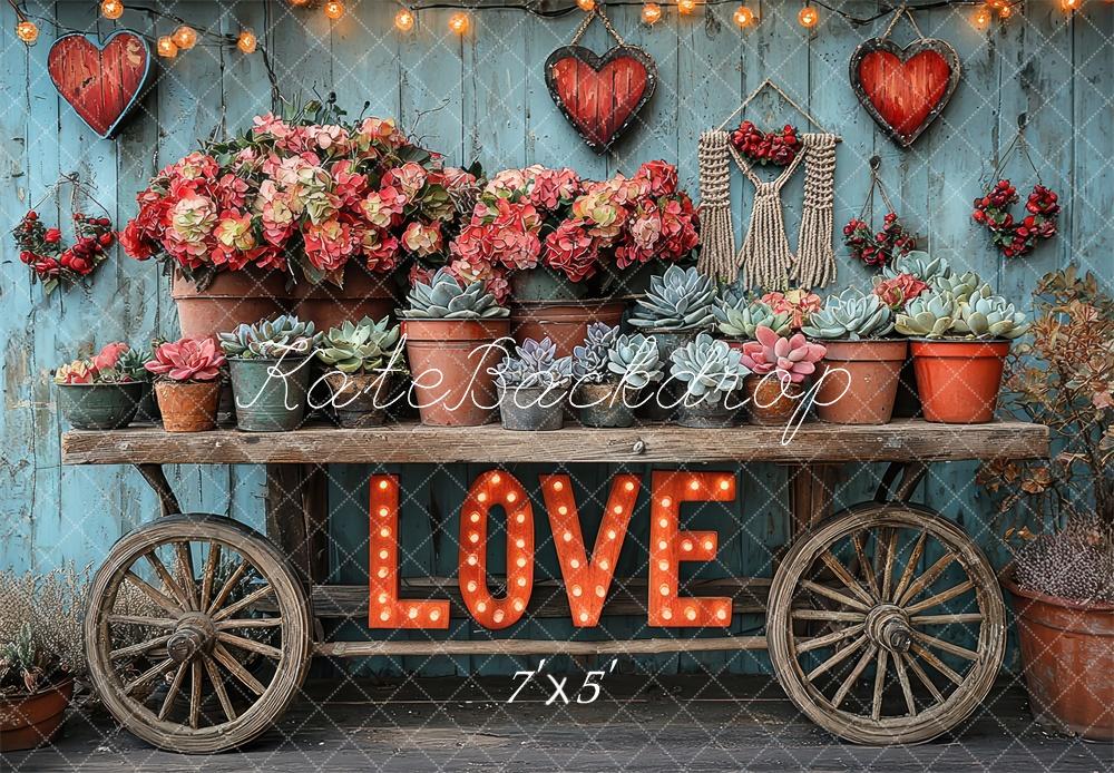 succulent photo backdrop Kate Valentine Love Succulent Floral Cart Printed Backdrop Designed by Laura Bybee, Microfiber (Printed) / 7x5ft