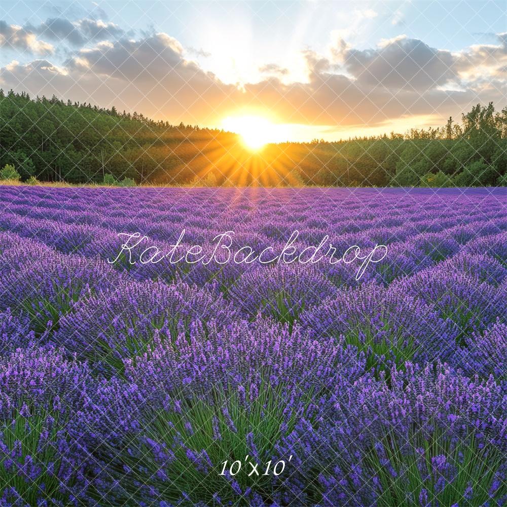 Fondo de Amanecer en el Campo de Lavanda Diseñado por Mini MakeBelieve