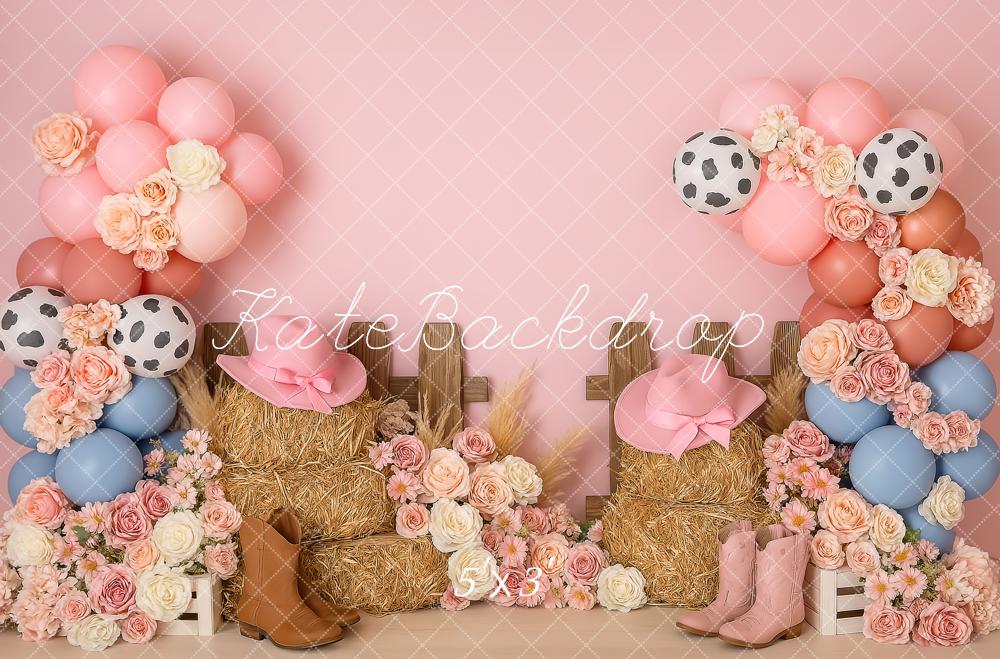 Kate Birthday Western Cowgirl Flowers Pink Backdrop Designed by Patty Roberts
