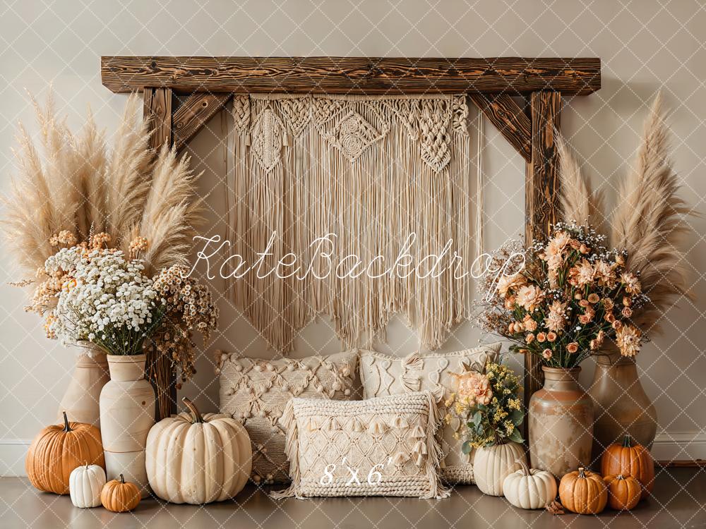 Kate Fall Boho Macrame Pumpkins Floral Pillows Cozy Backdrop Designed by Emetselch
