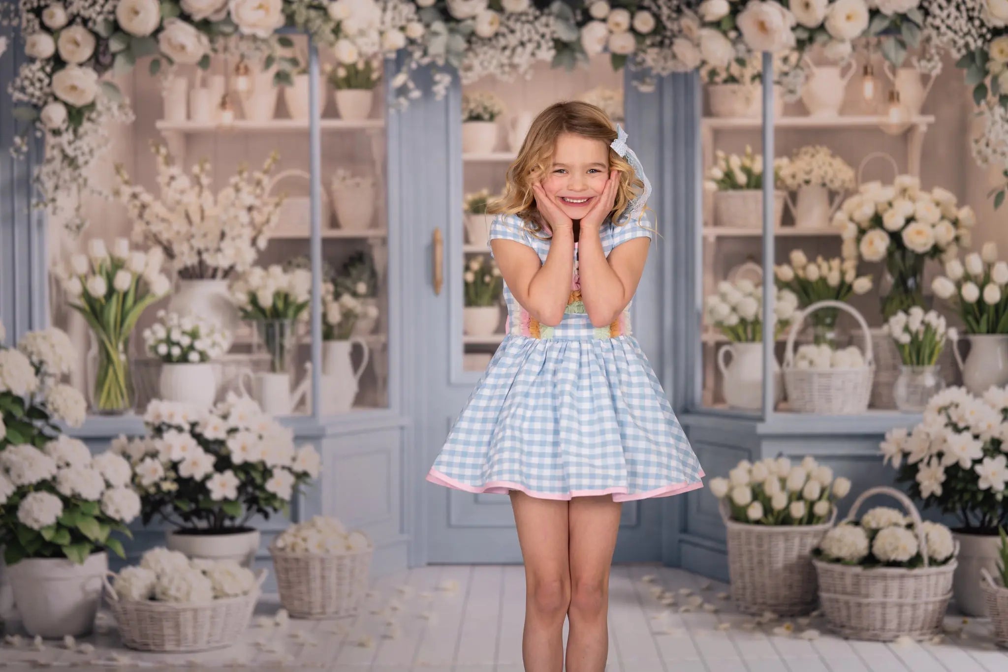 Kate Spring Flower Shop White Blossoms Printed Backdrop Designed by Emetselch