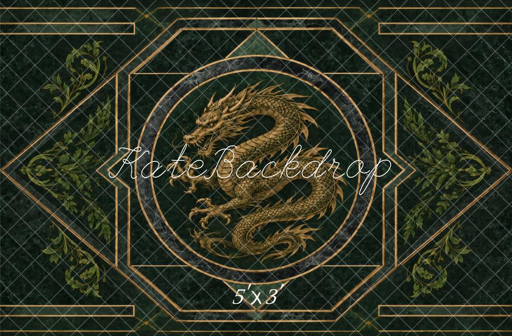 Kate Dark Green Dragon Art Deco Geometric Printed Backdrop Designed by Vertigo Productions