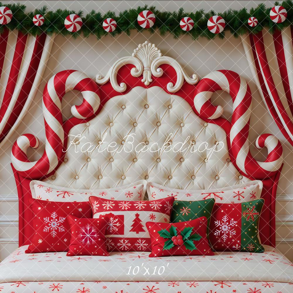 Kate Christmas Candy Cane Headboard Red Striped Curtains Backdrop Designed by Mini MakeBelieve