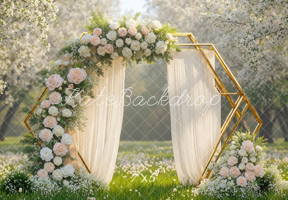 Kate Spring Flower Arch White Roses Geometric Frame Backdrop Designed by Mini MakeBelieve