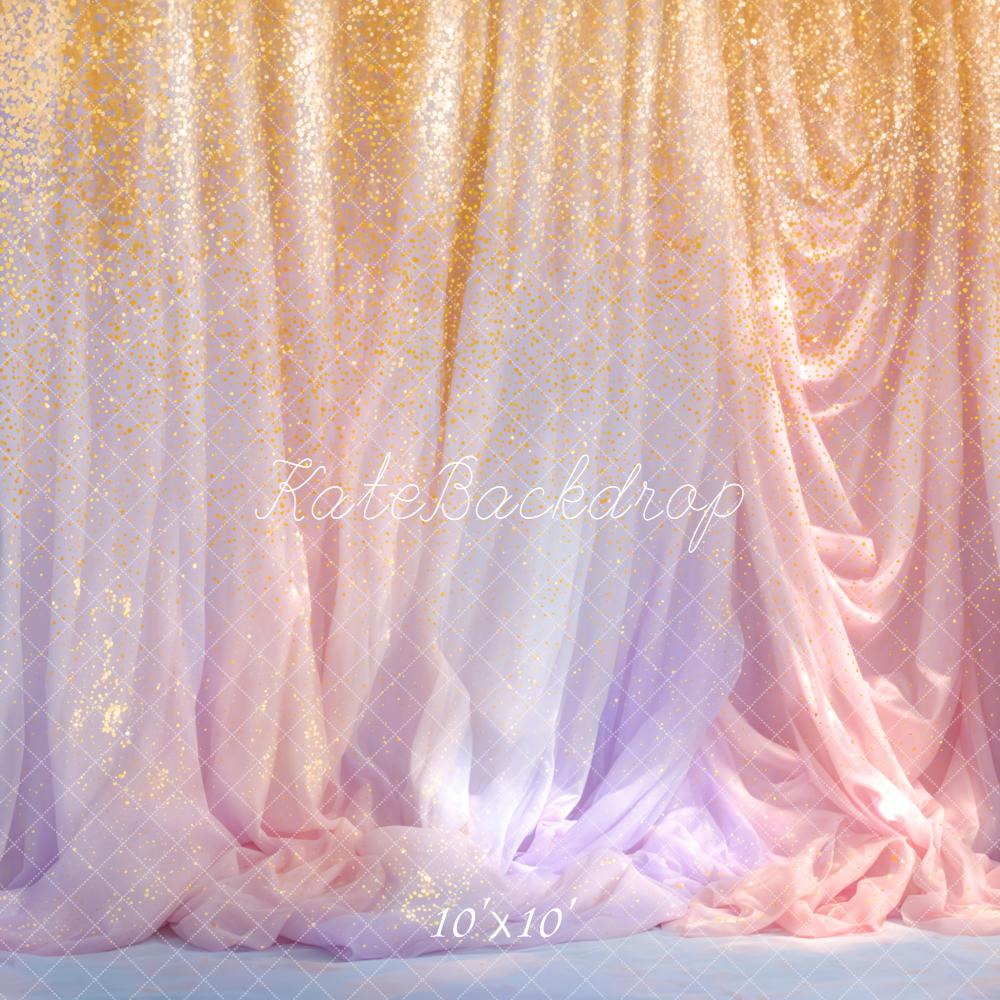 Kate Elegant Gold Pink Glitter Drapes Backdrop Designed by Emetselch