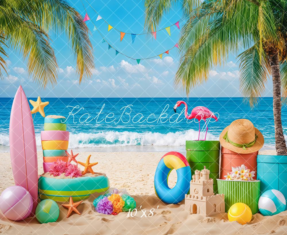 Kate Summer Beach Flamingo Palm Surfboard Backdrop Designed by Kate Image