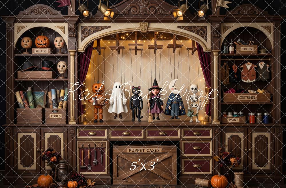 Kate Halloween Marionette Theatre Cabinet Brown Printed Backdrop Designed by Patty Roberts