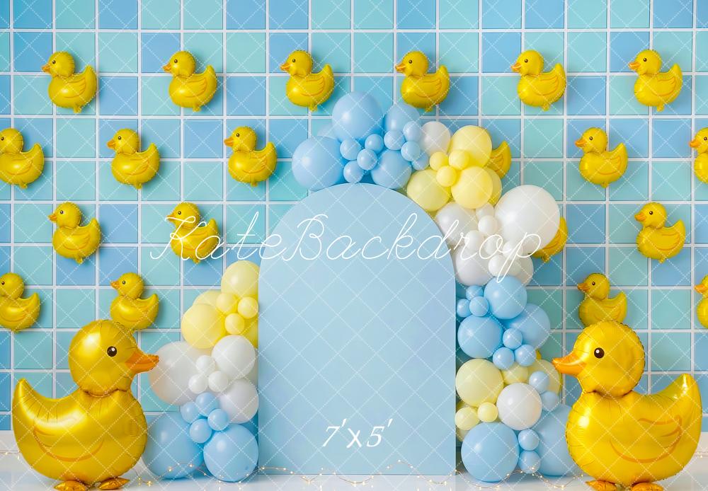 Kate Duck Balloon Arch Blue Tile Wall Printed Backdrop Designed by Patty Roberts