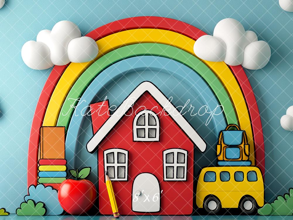Kate Back to School Rainbow House School Bus Backdrop Designed by Mini MakeBelieve
