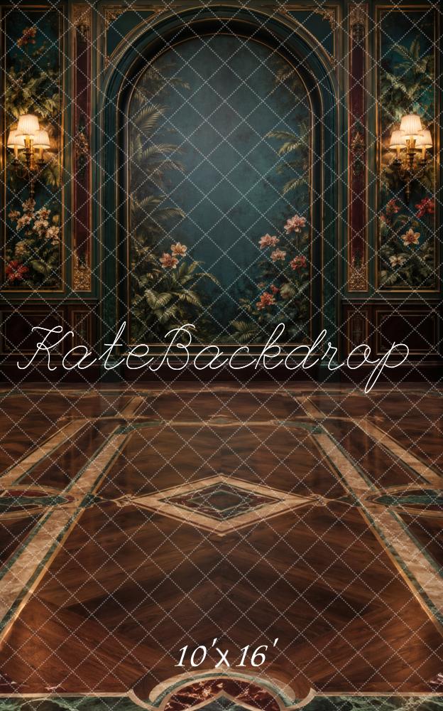 Kate Sweep Botanical Teal Floral Luxury Vintage Arch Printed Backdrop Designed by Vertigo Productions
