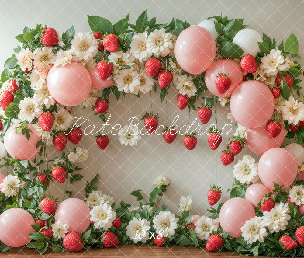 Spring Strawberry Flower Balloon Arch Foto Achtergrond Designed by Emetselch