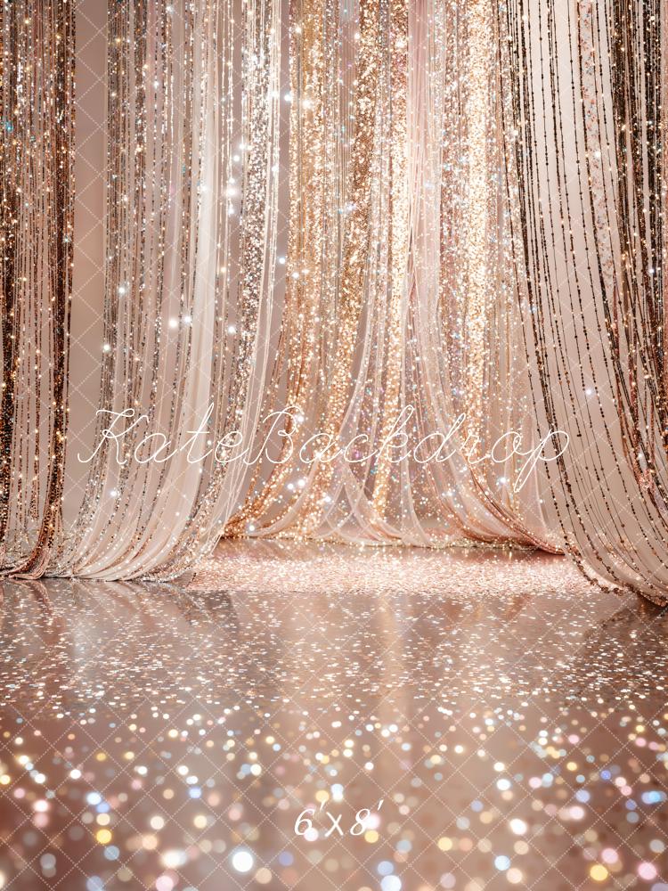 Kate Wedding Gold Glitter Curtain Bokeh Printed Backdrop Designed by Emetselch